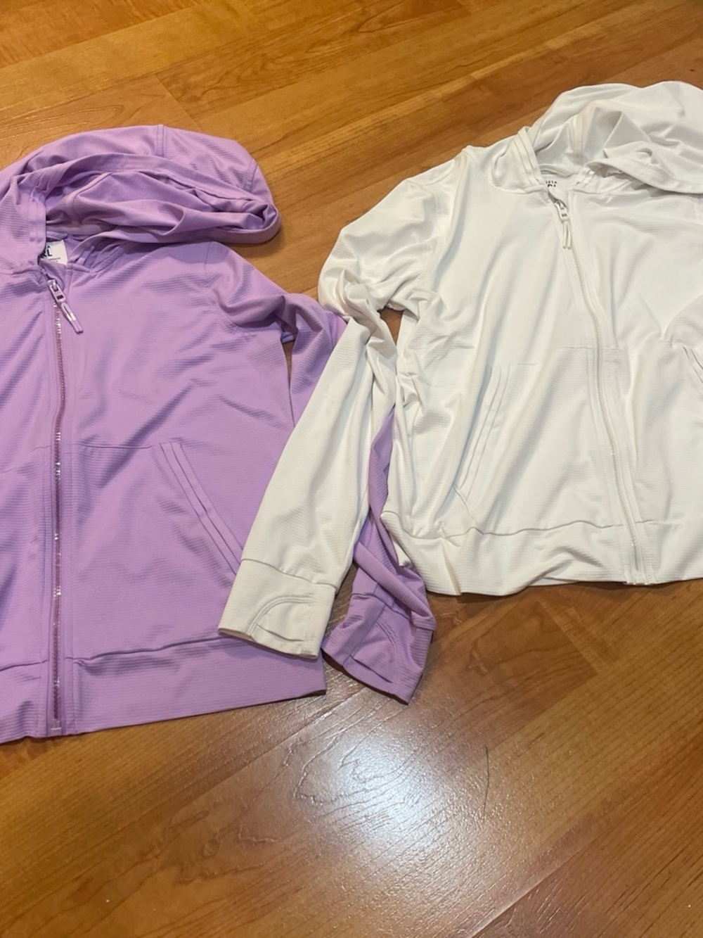 Athleta Kids Hooded Zip Jackets in Lavender and White